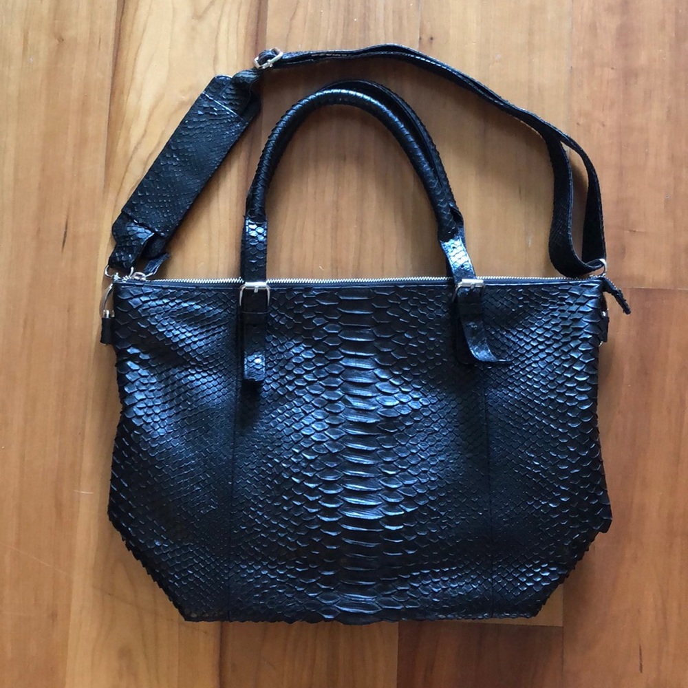 Genuine Python Skin Tote Bag with Crossbody Strap